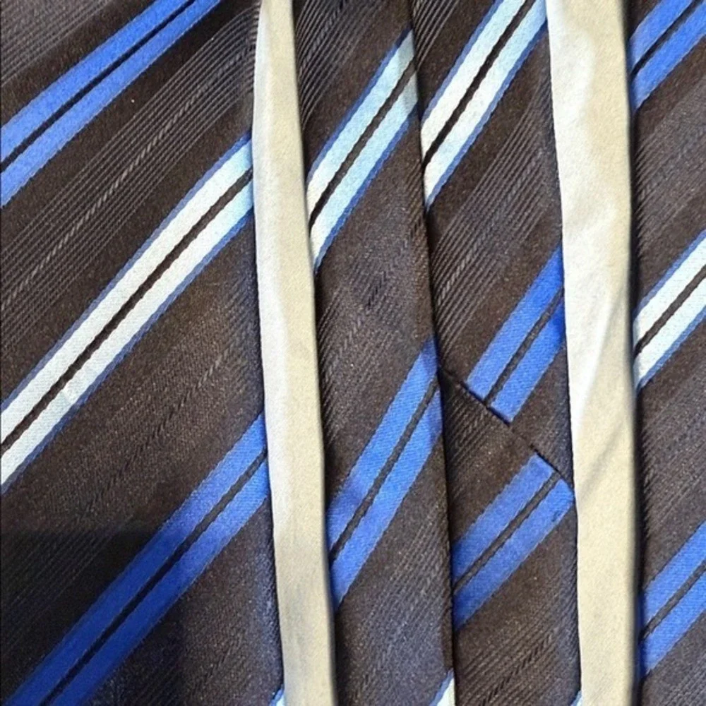 Barry‎ Wang 100% Silk Tie – Blue & Charcoal Stripe – Italian Style